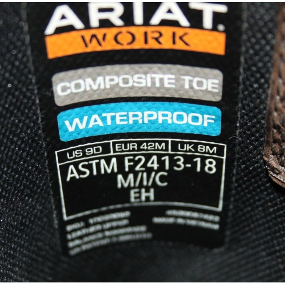 Ariat WorkHog Waterproof Composite Square Toe Work Boot Western Brown 9D - Picture 6 of 8